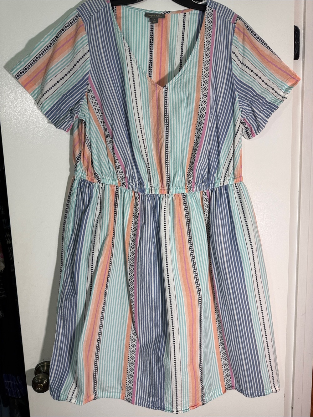 Style & Co. Pastel Multistripe V-Neck Casual Dress 1X